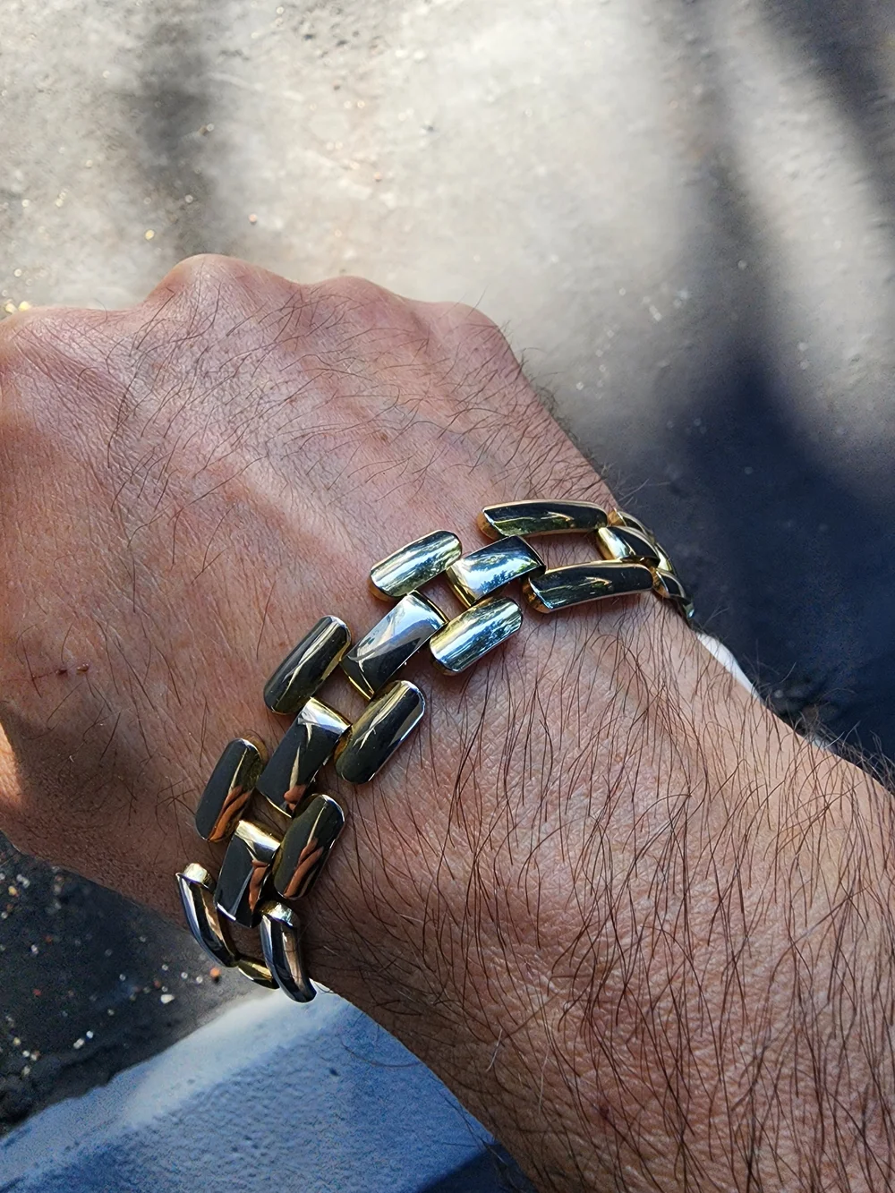 8.5in Handmade Gold and Silver Men's Link Bracelet - Sleek Two-Tone Chain
